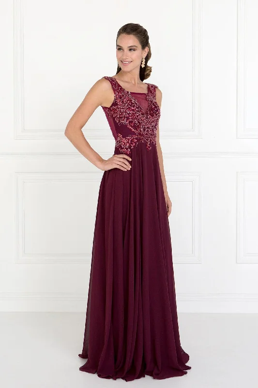 Chiffon Illusion Evening Prom Long Dress Formal