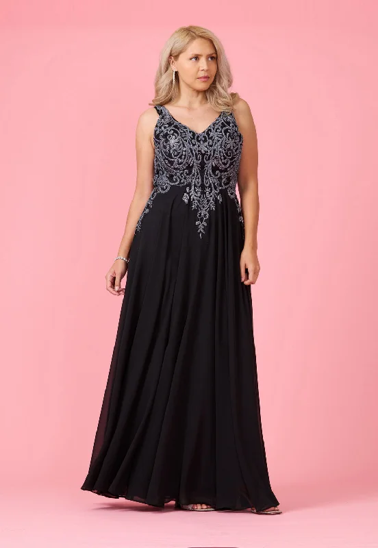 Long Formal Party Dress Plus Size Black Tie Black/Charcoal