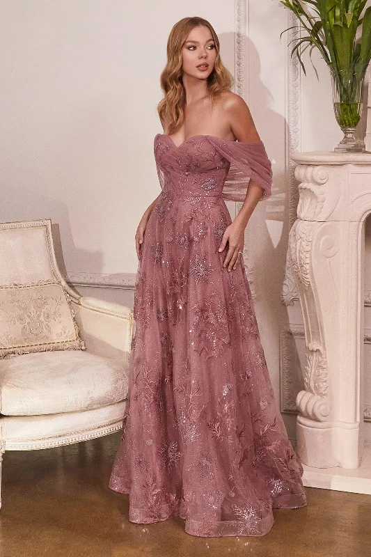 Cinderella Divine OC008 Off Shoulder Long Formal Dress Dusty Rose