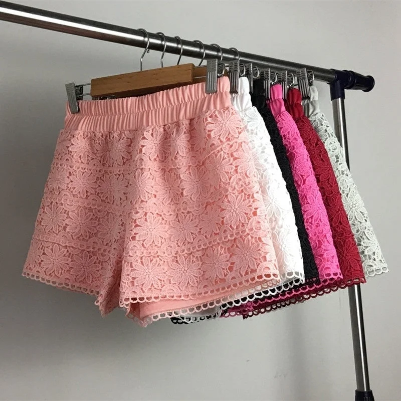 Amy Fashion - Elastic High Waist Lace Shorts