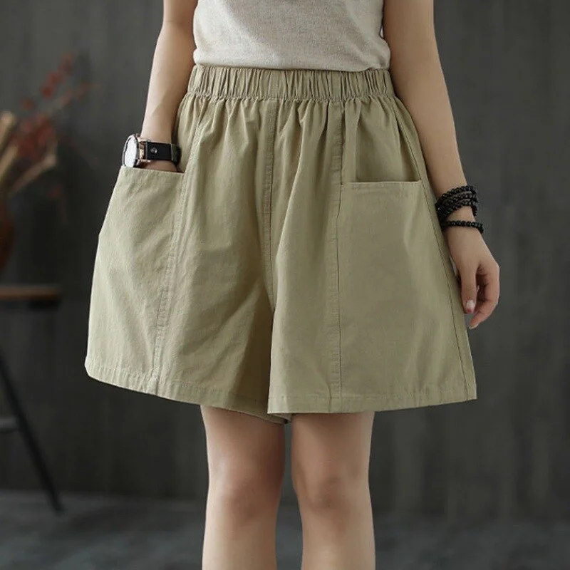 Amy Fashion - Plus Size Pocket Elastic High Waist Shorts