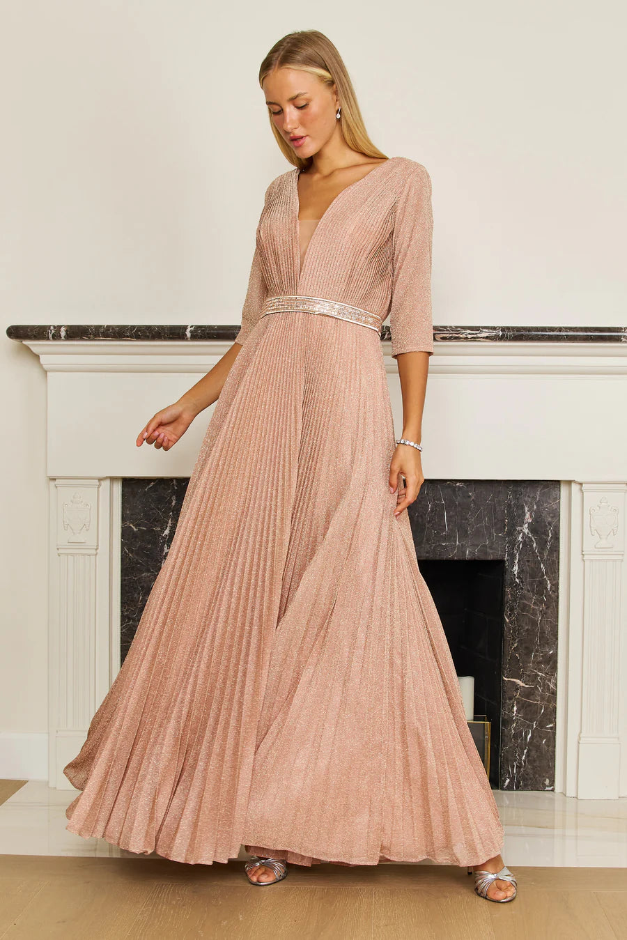 Long Sleeve Formal Evening Dress Rose Gold