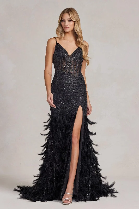 Nox Anabel C1119 Long Spaghetti Strap Sexy Prom Gown Black