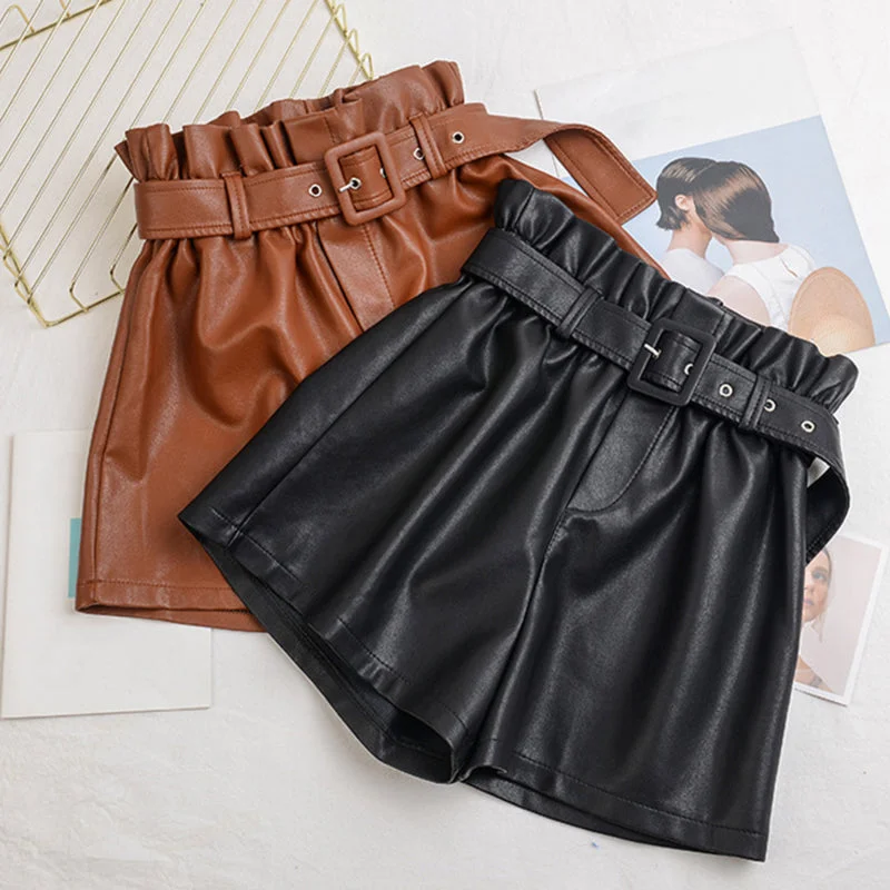 Amy Fashion - Vintage High Waist Faux Leather Shorts