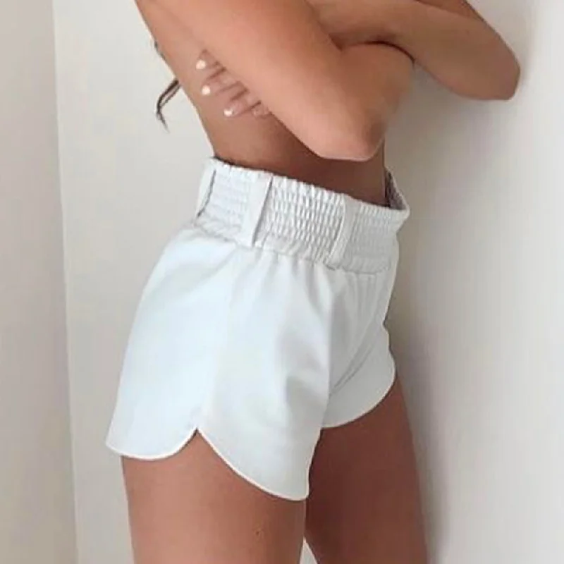 Amy Fashion - Elastic High Waist White PU Shorts