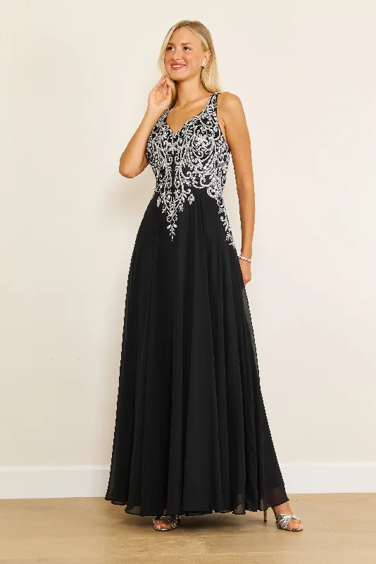 Long Formal Party Dress Plus Size Black Tie Black/Silver