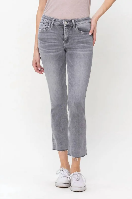 Mid Rise Crop Slim Straight Jeans In Faded Grey