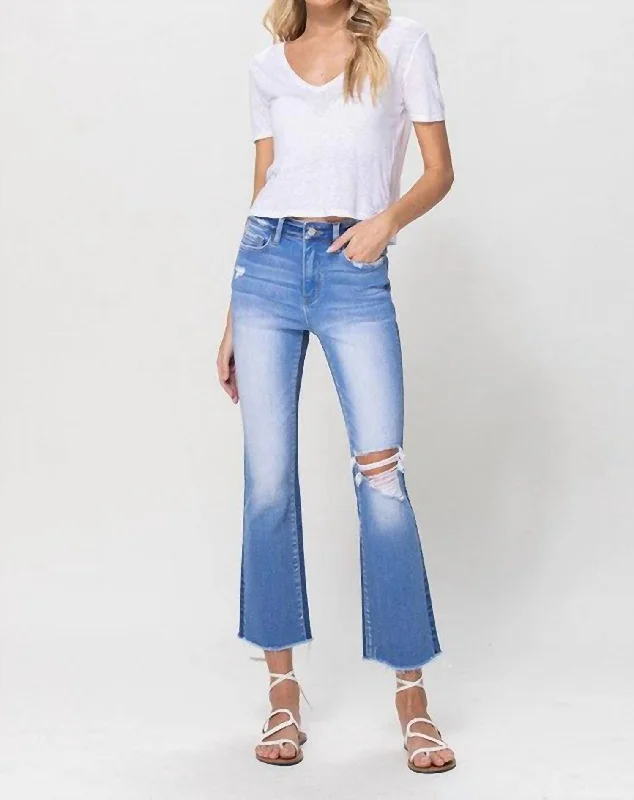 Ollie High Rise Distressed Crop Flare In Medium Wash