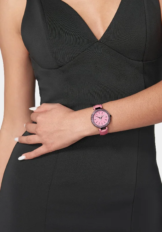 Hot Pink Strap Watch with Crystal Bezel