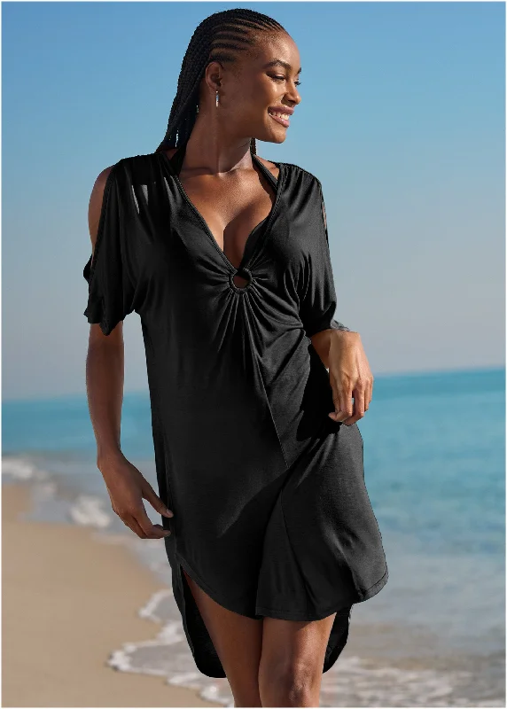 Ring Front Dolman Cover-Up - Black Beauty