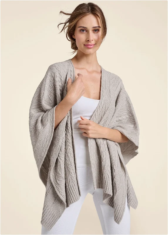 Sweater Knit Poncho  - Grey