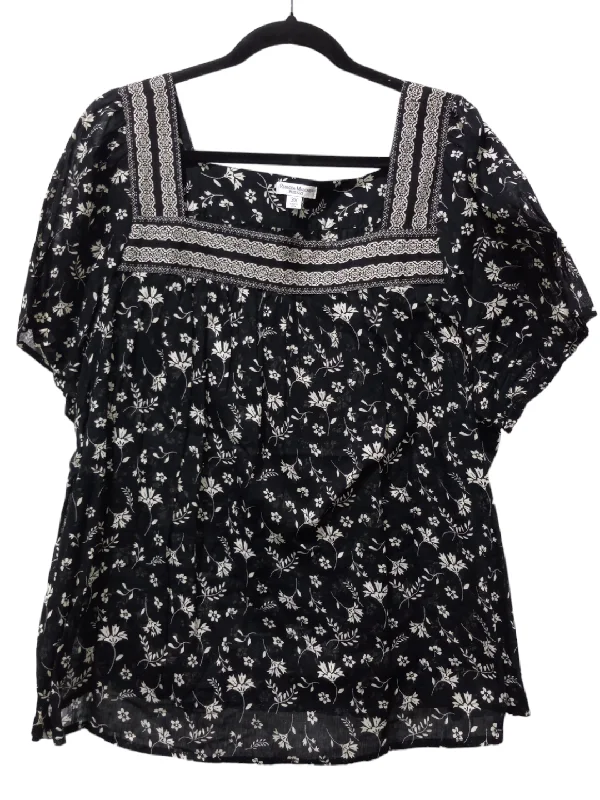 Black & Cream Blouse Short Sleeve Rebecca Malone, Size 3x