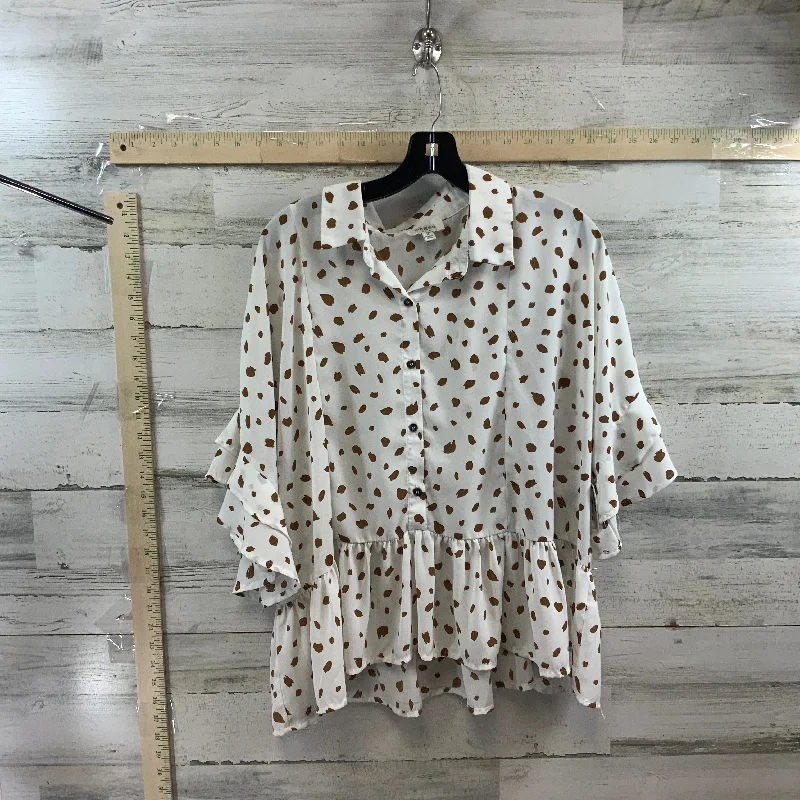 Brown & White Blouse Short Sleeve Umgee, Size M