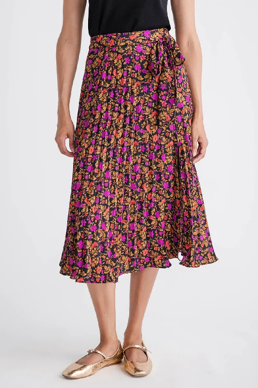 Skies Are Blue Pleated Print Midi Skirt