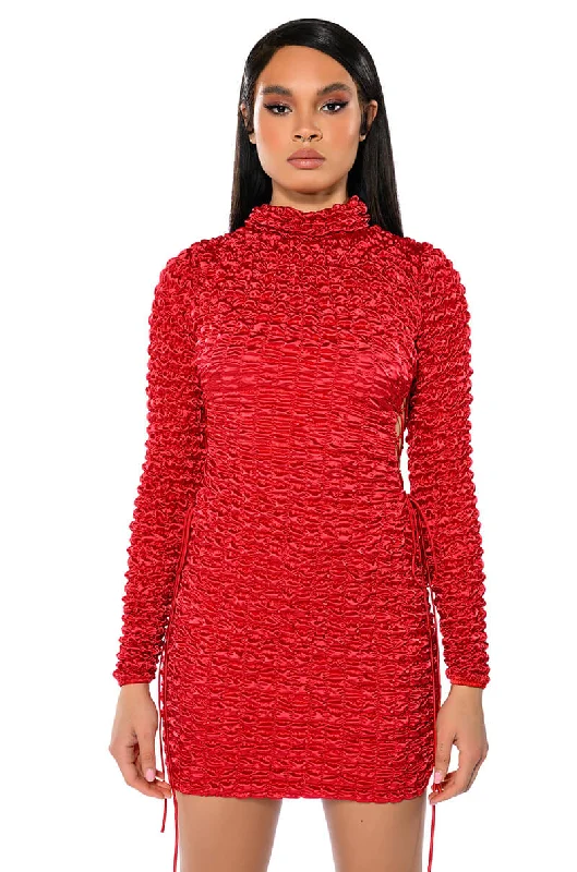 BEAUTIFUL SOUL BUBBLE STRETCH LONG SLEEVE MINI DRESS