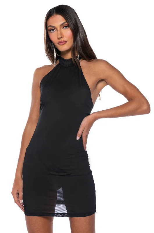 HALTERNECK MESH LITTLE BLACK MINI DRESS