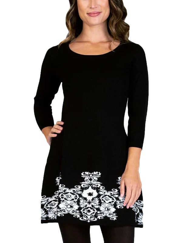 Juniors Womens Printed Short Sweaterdress