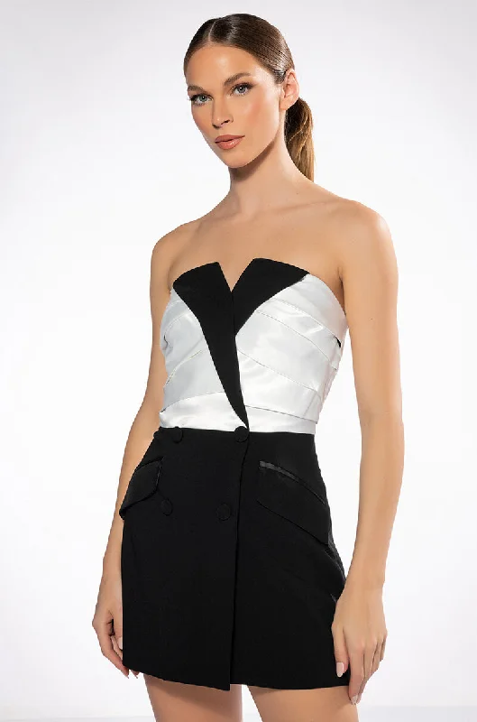 VIVIAN TUXEDO DETAIL STRAPLESS MINI DRESS