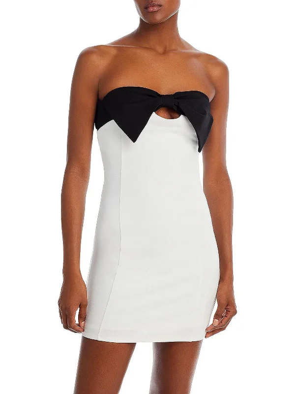 Womens Front Bow Strapless Mini Dress