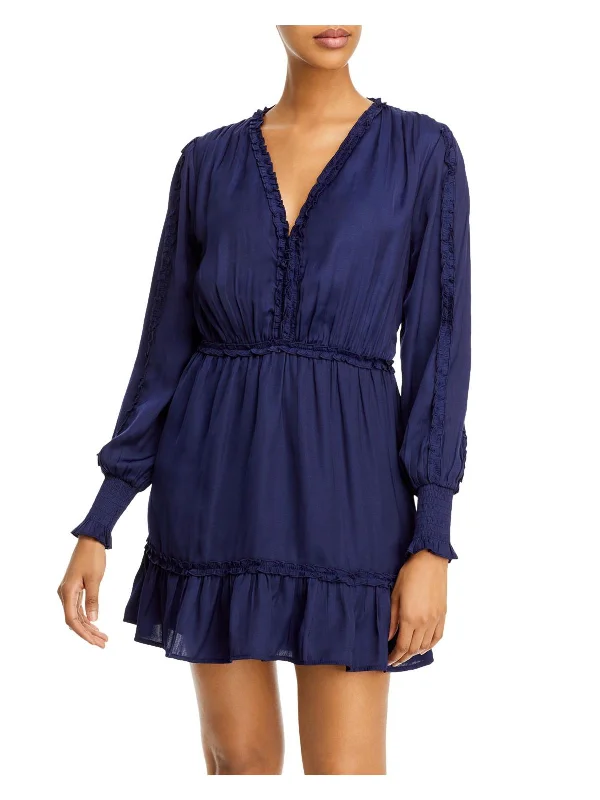 Womens Ruffled V Neck Mini Dress