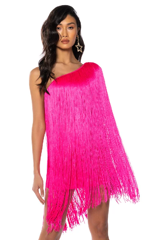 ZASHA ONE SHOULDER BANDAGE WITH FRINGE MINI DRESS