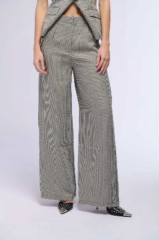 BUSINESS CASUAL HOUNDSTOOTH WIDE LEG WOVEN TROUSER