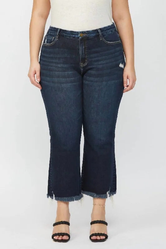 Curvy High Rise Crop Flare Jeans In Dark Wash