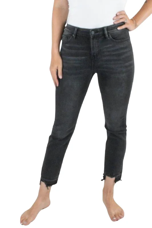 High Rise Straight Leg Jeans In Washed Black