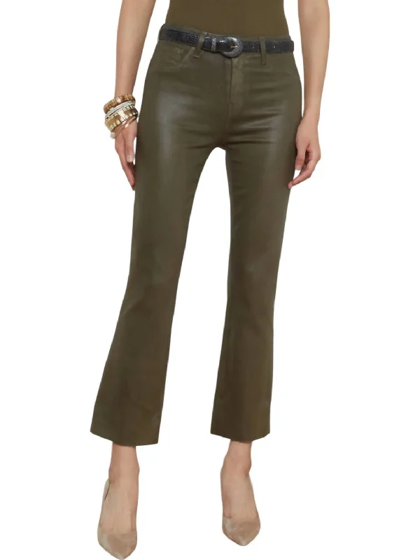 Kendra Coated Cropped Flare Jeans In Pinewood Coated