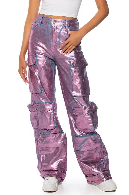 LA ISLA METALLIC CARGO JEANS