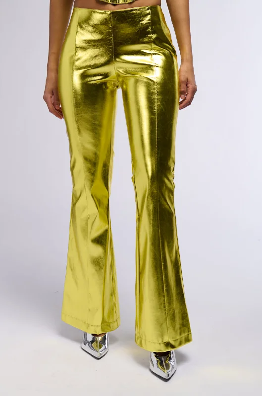 NEED YOU TONIGHT METALLIC FAUX LEATHER FLARED PANT