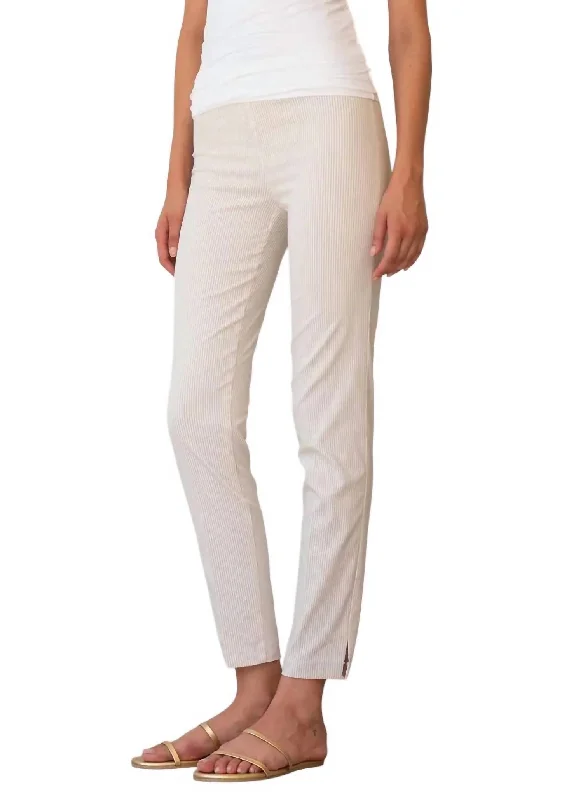 Pars Seersucker Stripes Ankle Slim Pants In Beige