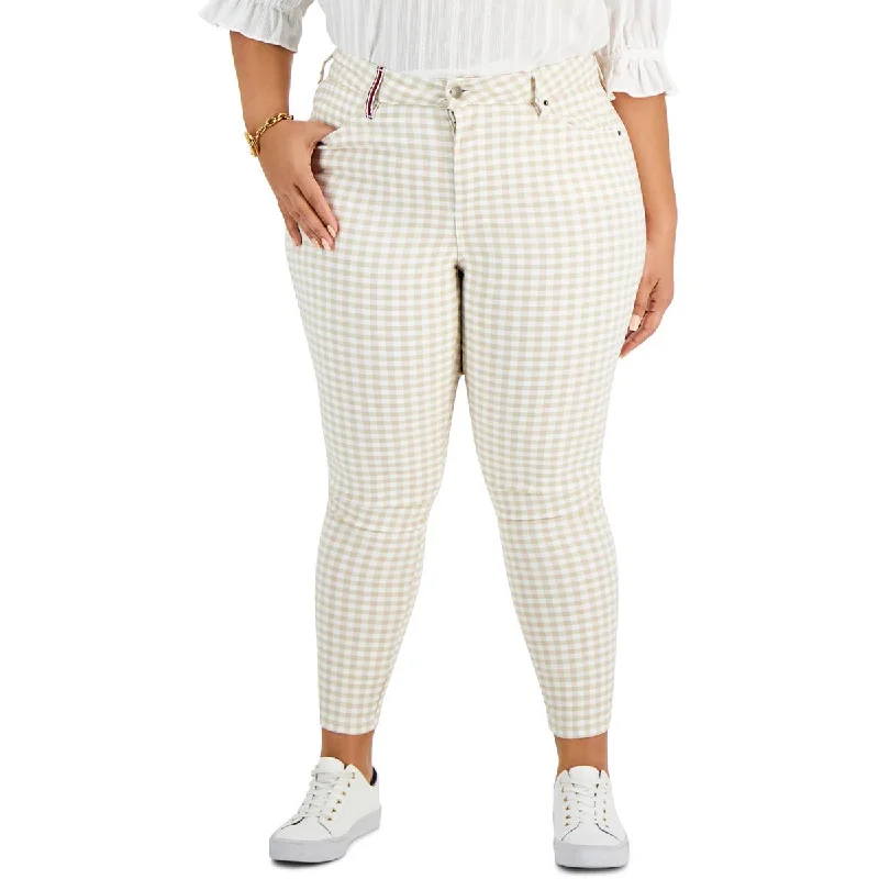 Plus Gingham Womens Checkered Ankle High-Waist Pants