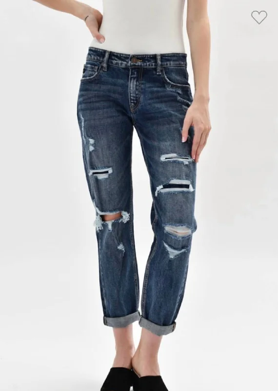 Polly Mid Rise Boyfriend Jeans In Dark Wash