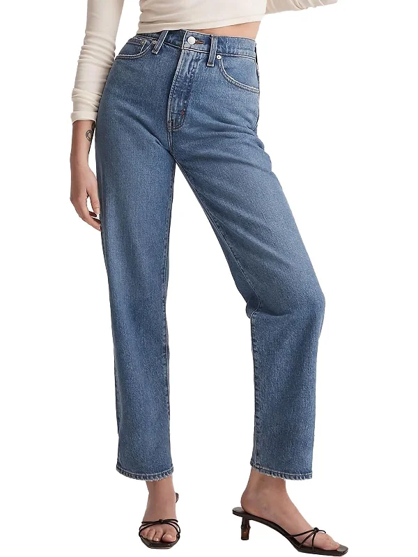 The Perfect Vintage Womens High-Rise Distressed Straight Leg Jeans