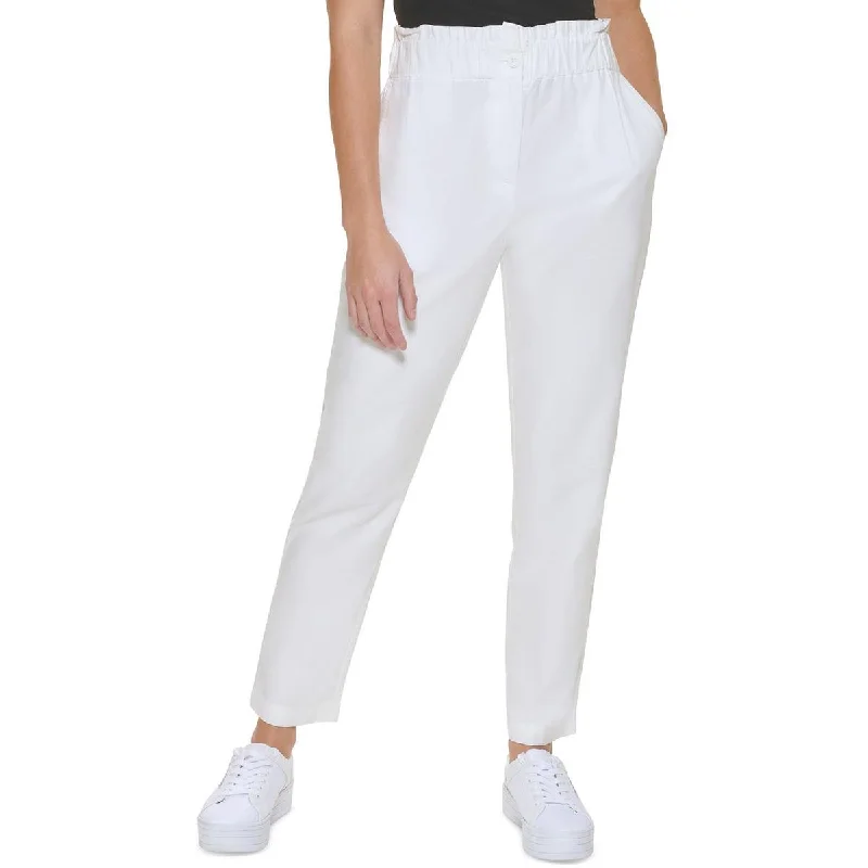 Womens Paperbag Straight Leg High-Waist Pants