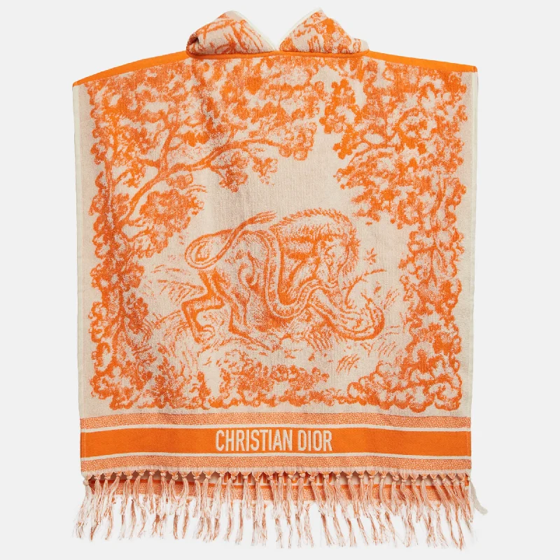 Dior White/orange Toile De Jouy Terry Cotton Hooded Poncho One-Size