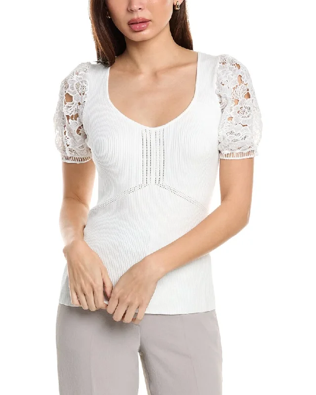 Elie Tahari Lace Sleeve Top