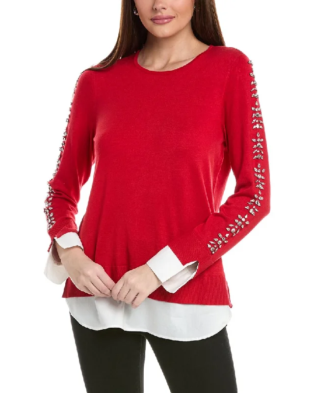 Jones New York Embellished Sleeve Twofer Sweater