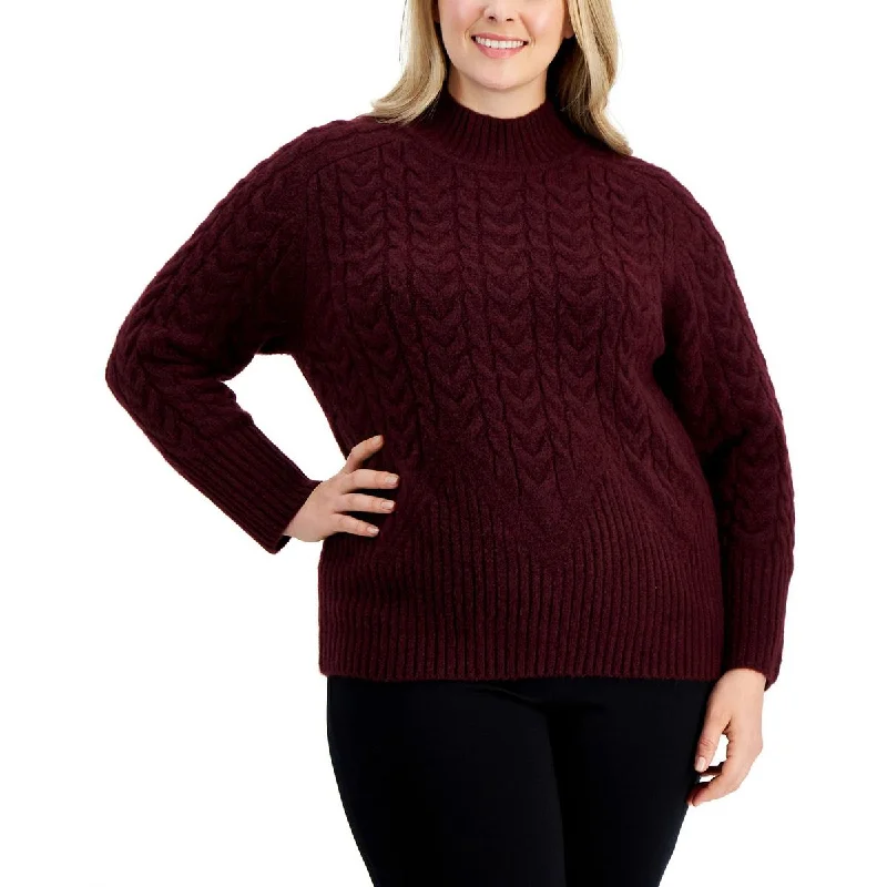 Plus Womens Cable Knit Ribbed Mock Turtleneck Sweater