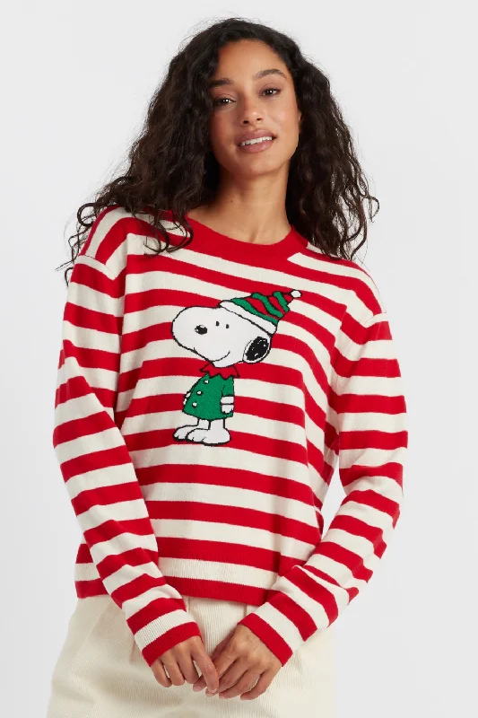 Red  Wool-Cashmere Snoopy Christmas Elf Sweater