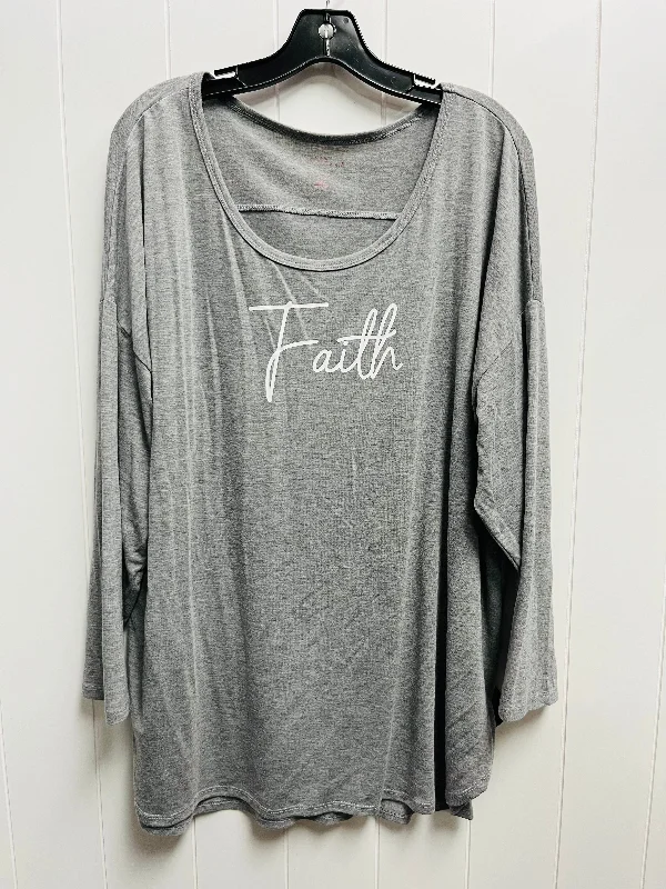 Top Long Sleeve Basic By New Directions In Grey, Size: 2x