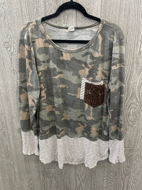 Top Long Sleeve By 7th Ray In Camouflage Print, Size: 3x