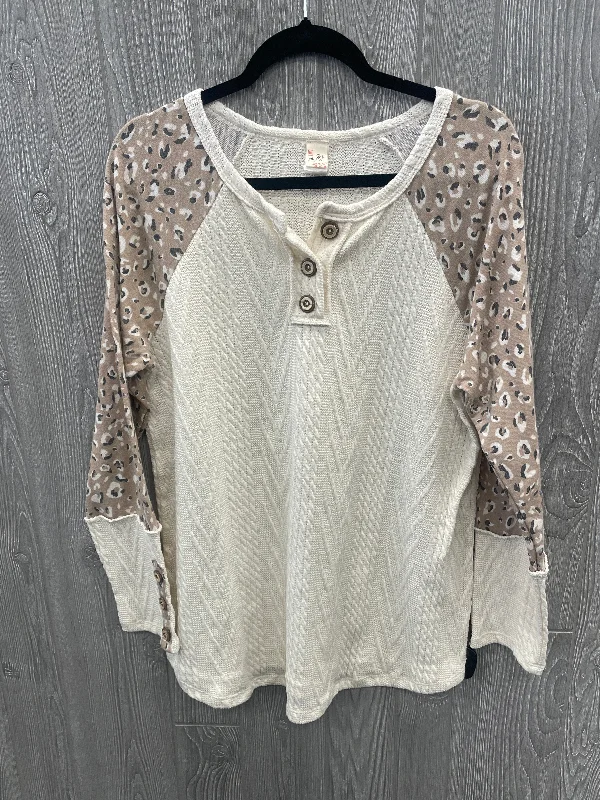 Top Long Sleeve By 7th Ray In Cream, Size: 1x