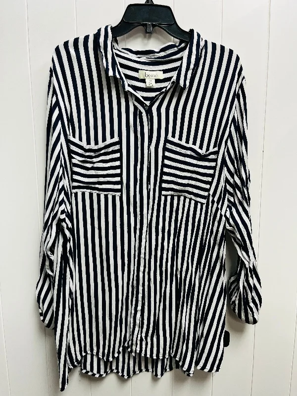 Top Long Sleeve By BEME In Blue & White, Size: 24