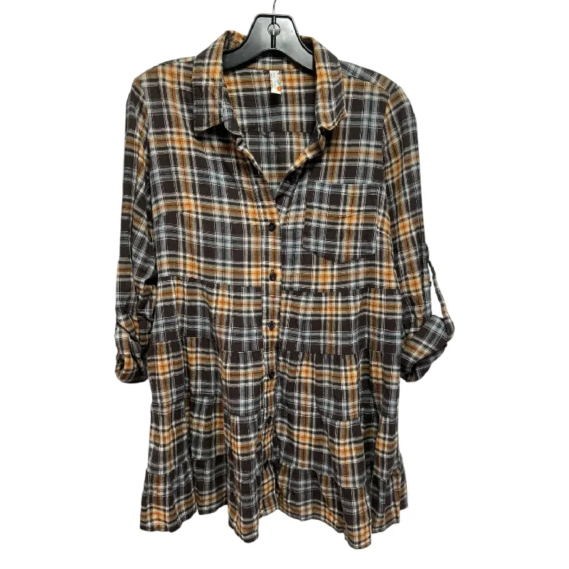 Top Long Sleeve By Free People In Plaid Pattern, Size: 4