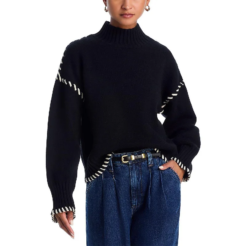 Womens Crop Funnel Neck Pullover Sweater