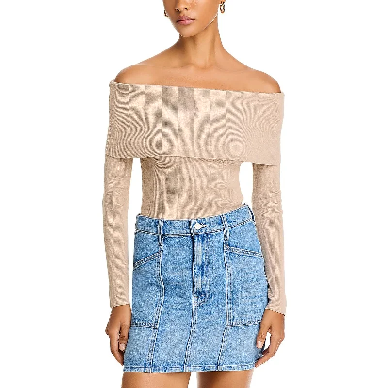 Womens Knit Off-The-Shoulder Pullover Sweater