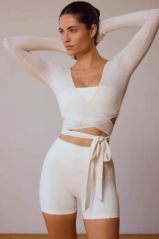 Long-Sleeve Wrap Crop Top in Soft White