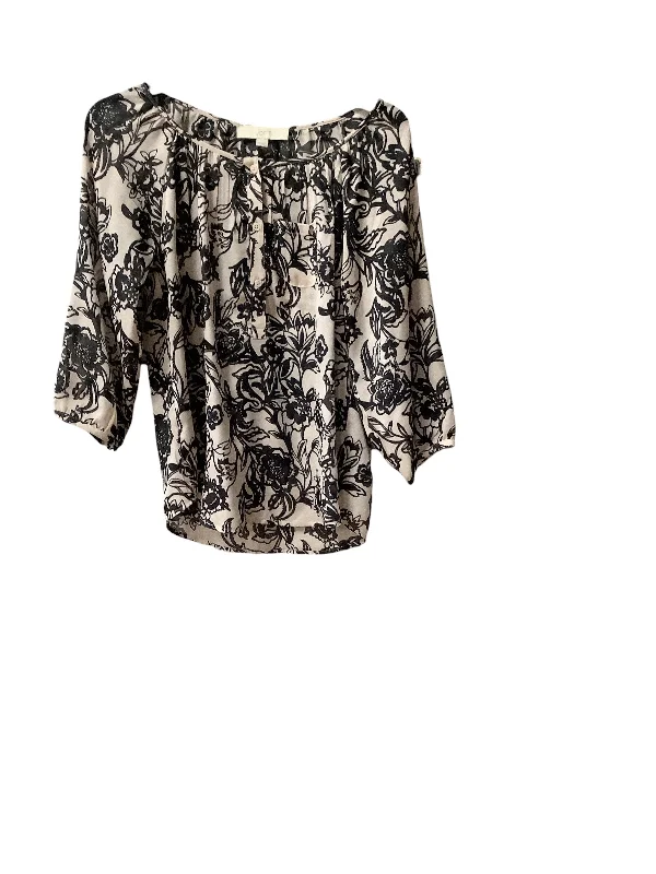 Top 3/4 Sleeve By Loft In Black & Cream, Size: Xs